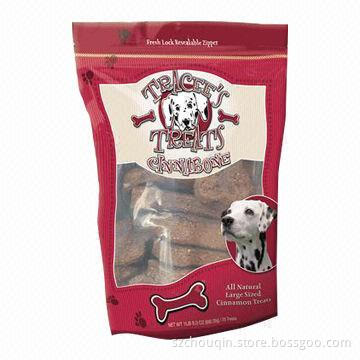 Stand Up Dog Dry Food Packaging Bag, Made of Matte OPP/PET/PE, with Zipper and Clear Window